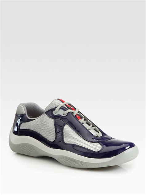 blue patent leather prada sneakers.